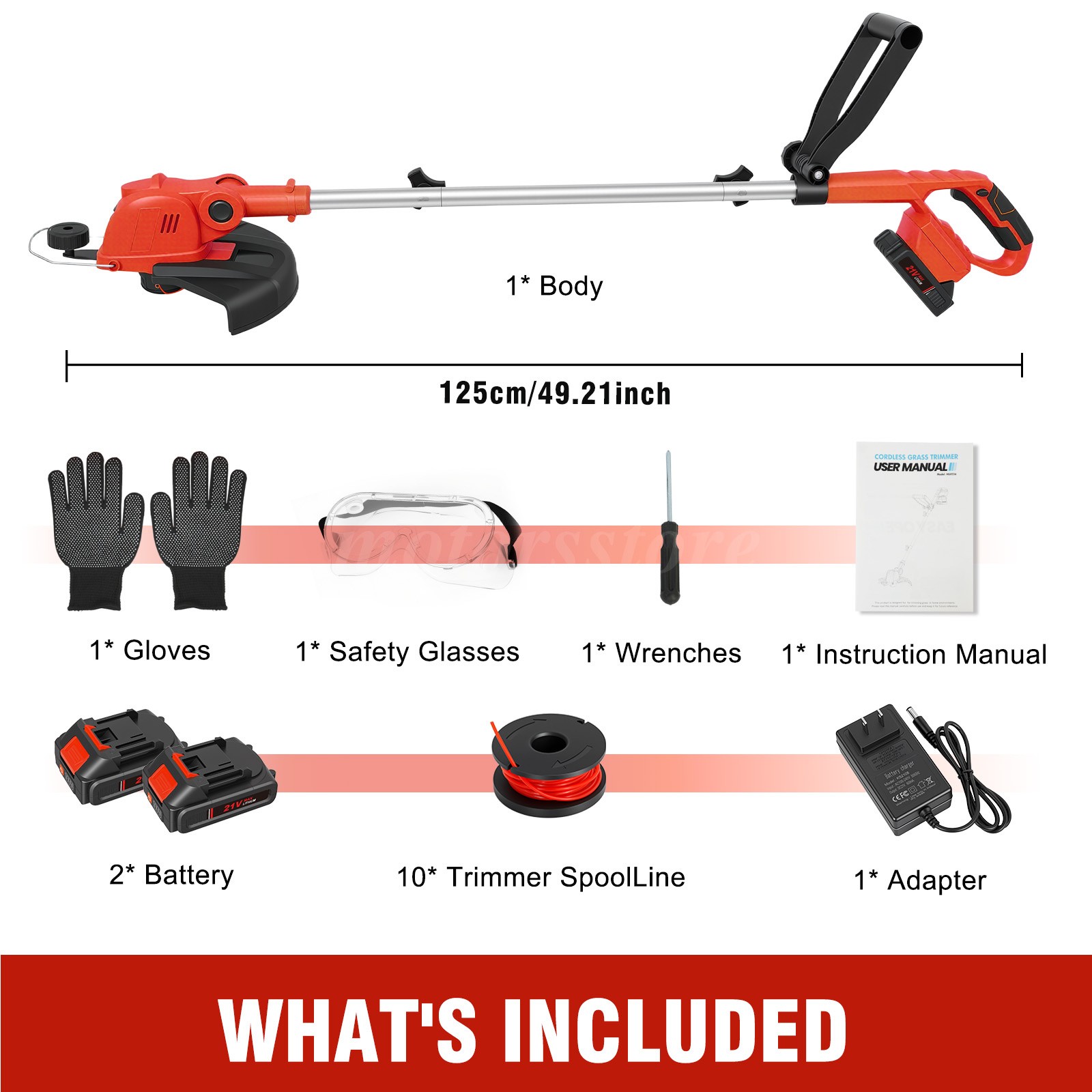 Electric Cordless Grass String Trimmer Lawn Edger Weed Cutter+2 Battery+1Charger