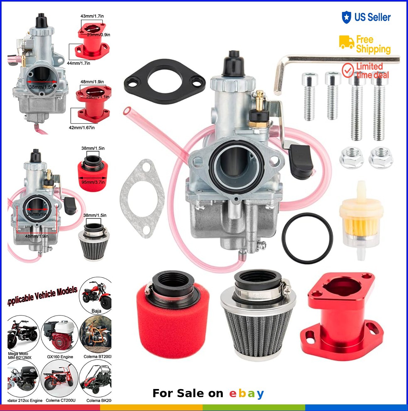 26mm Carburetor Air Filter Kit for 212cc 196cc Engine GX160 GX200 CT200U Mini