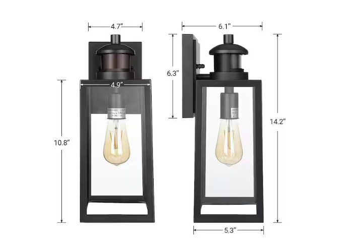 DEWENWILS 14.2in Black Motion Dusk – Dawn Outdoor Wall Lantern Hardwired No Bulb