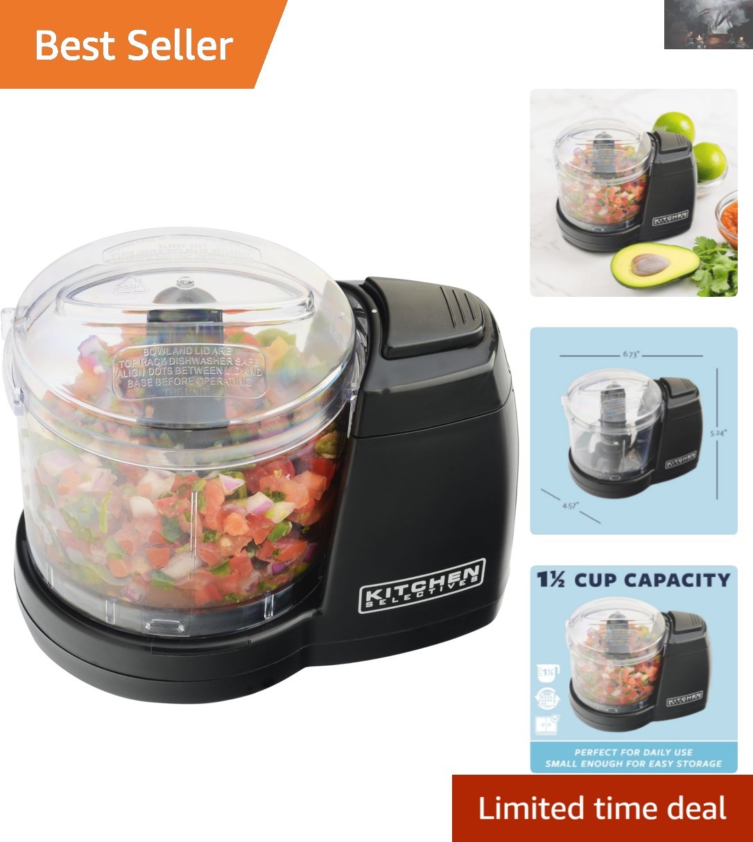 1.5-Cup Mini Food Chopper – Easy Operation & Dishwasher Safe Parts