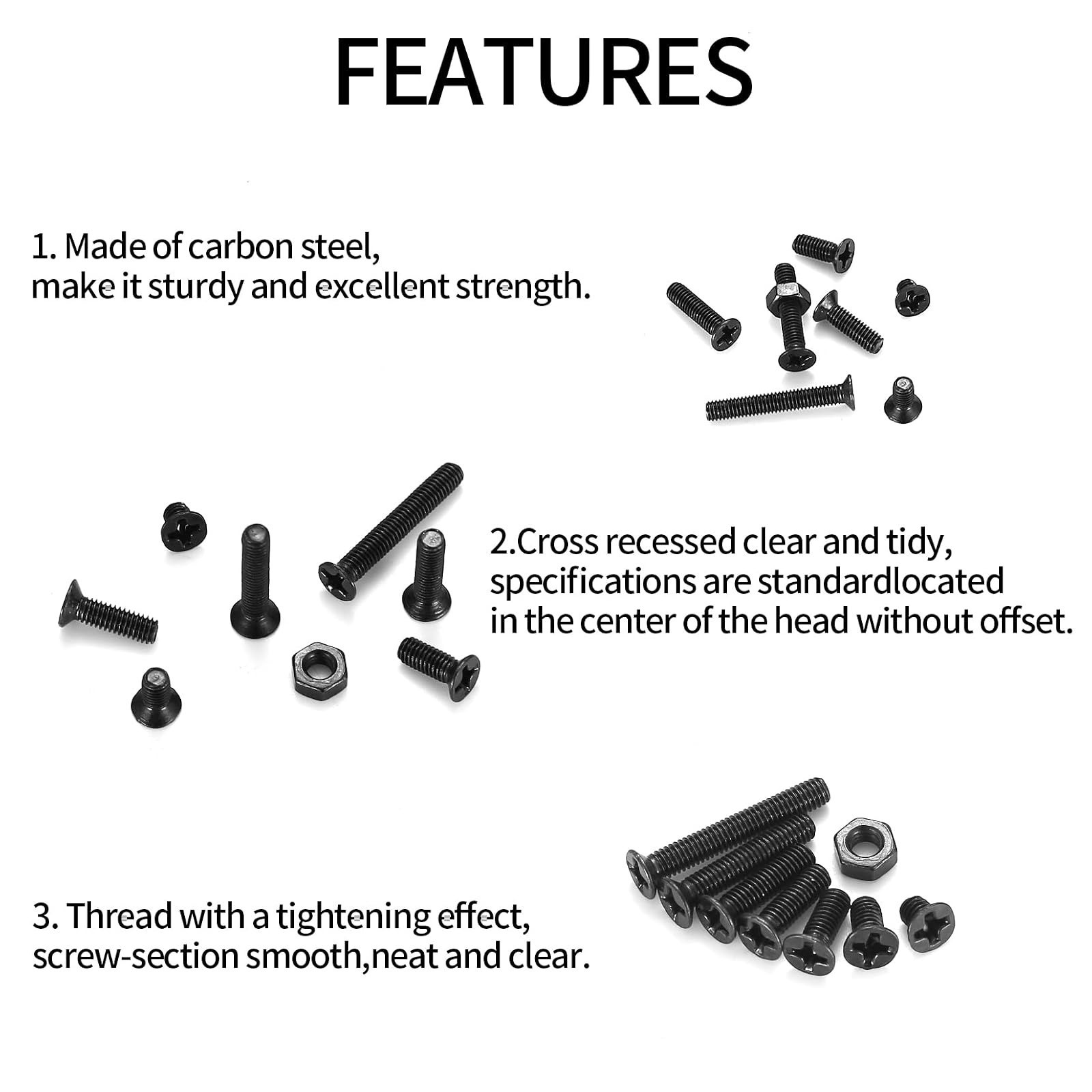 M3 Flat Head Machine Screws & Hex Nuts Kit, 380 Pcs, Black Phillips