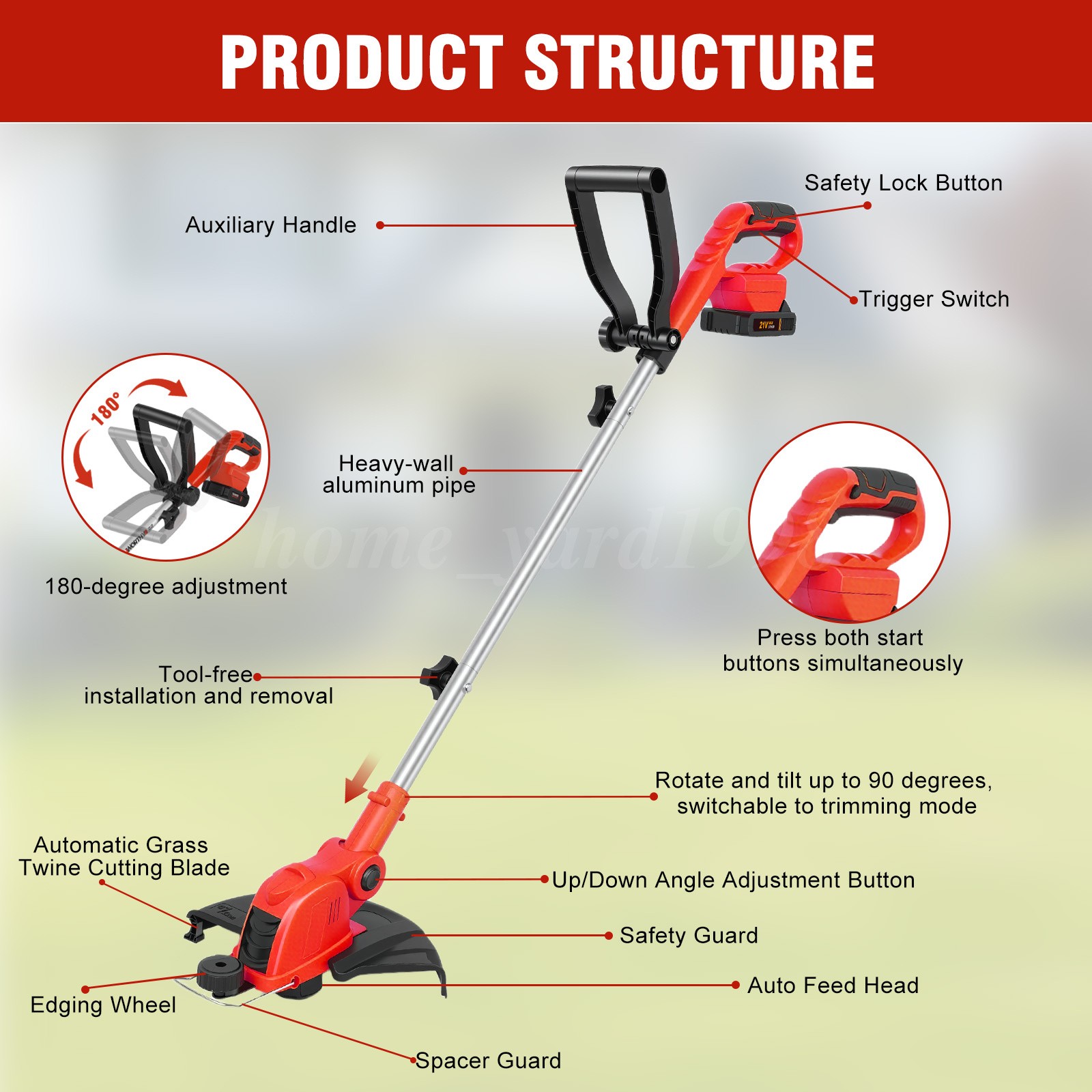 Cordless Weed Wacker Electric Weed Eater 11″ String Trimmer w/10 Trimmer Lines