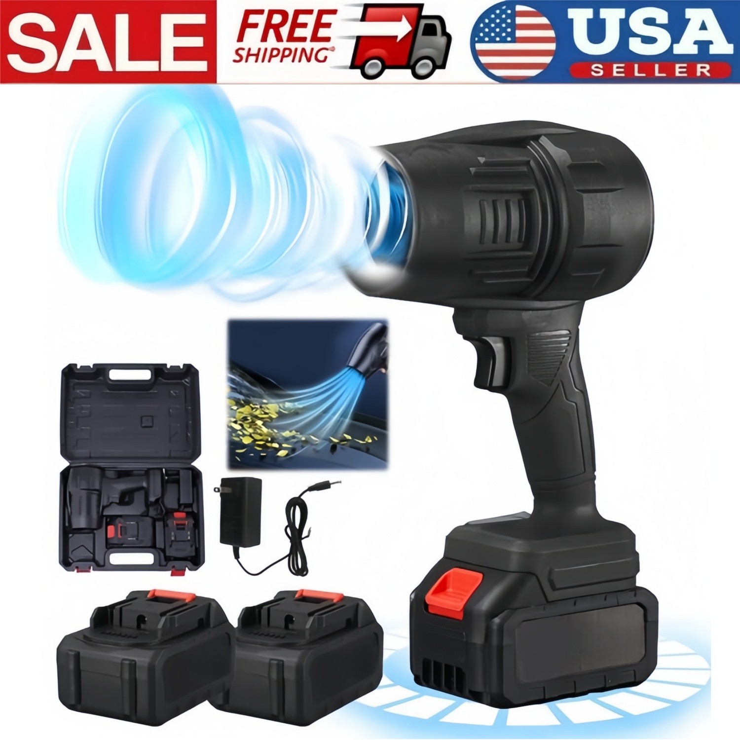 Electric Cordless Leaf Blower 36000RPM Handheld Leaf Blower 2X Battery & Charger