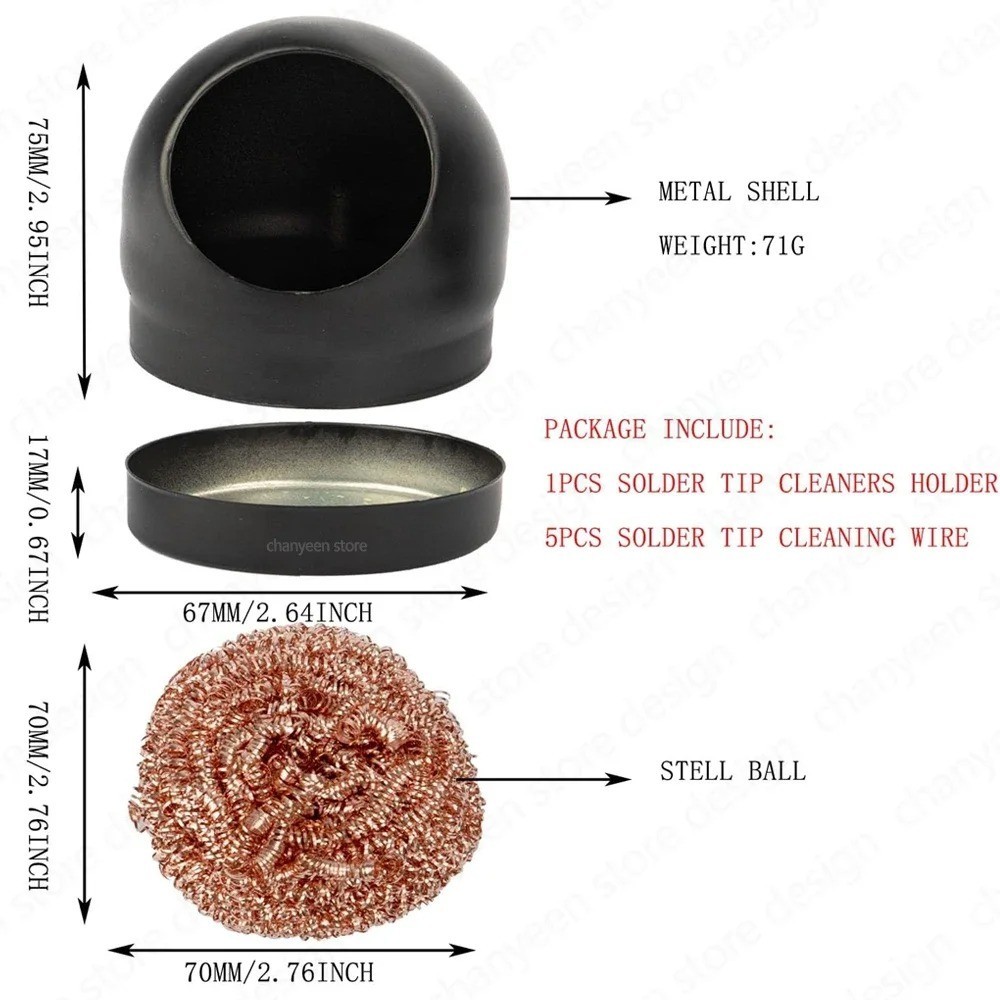 Soldering Iron Solder Tip Cleaner with Copper Wire Ball & Metal Base Holder