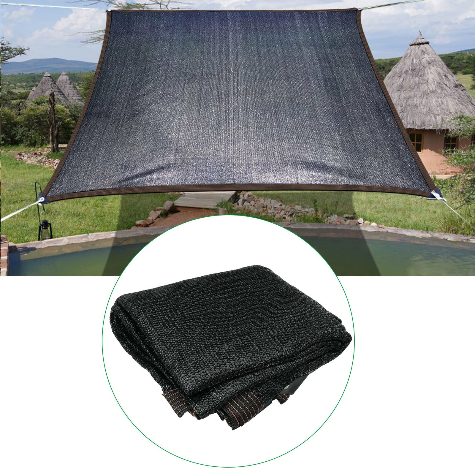 90% Black Sunblock Shade Cloth Taped Edge w/ Grommets UV Resistant Shade Net US
