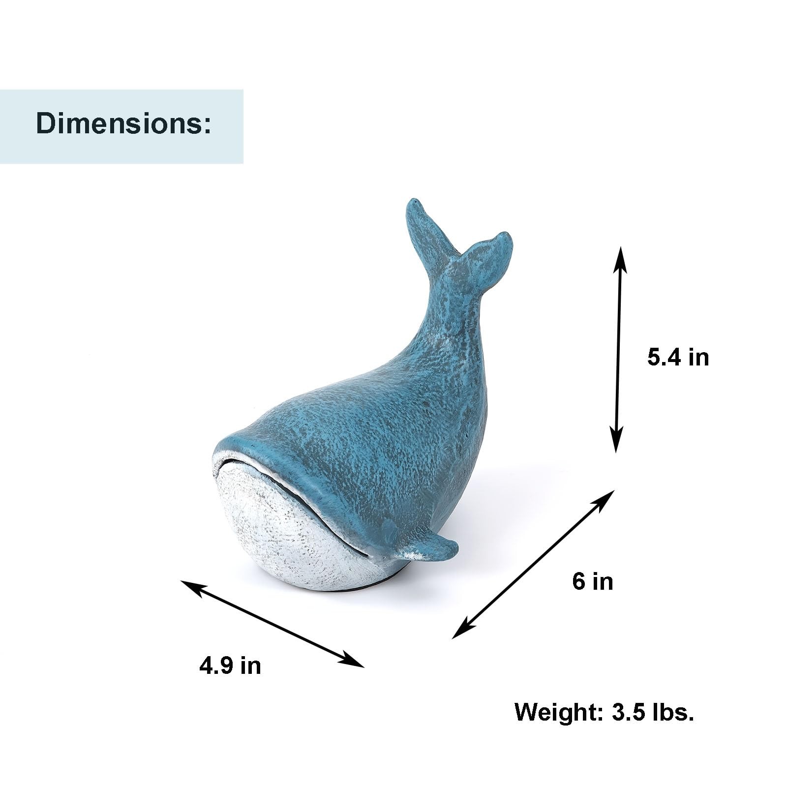 Cast Iron Whale Door Stop 6″W x 4.9″D x 5.4″H – 3.5 lbs Nautical Decor