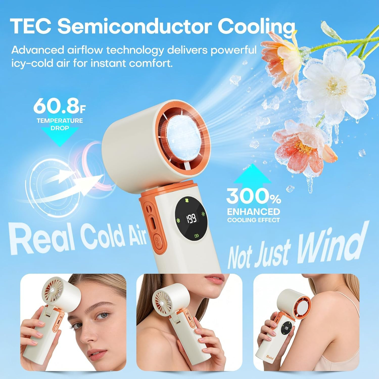 6000Mah Portable Handheld Fan with Ice Cooling, 199 Levels Stepless Speed, 20H L