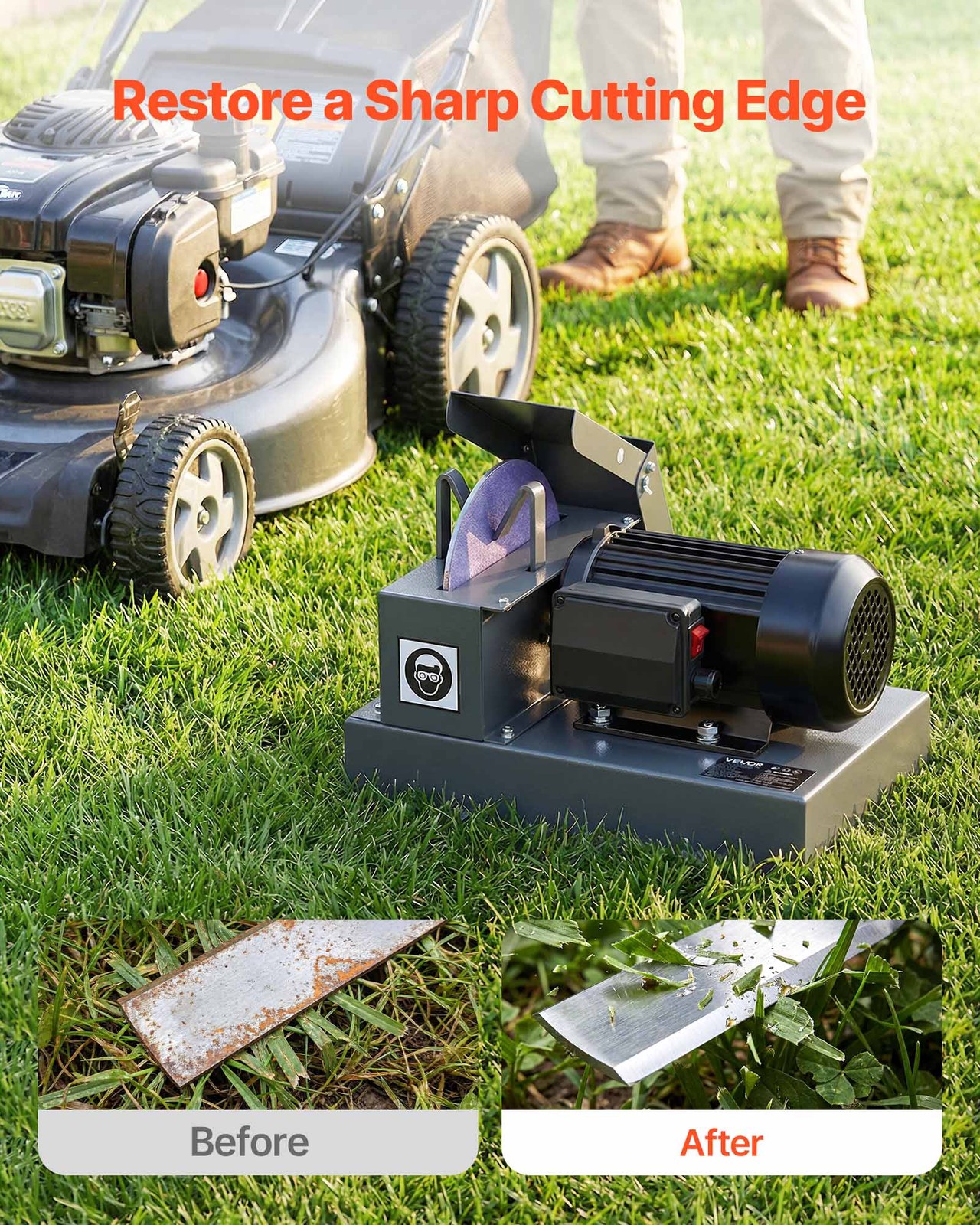 VEVOR 1HP Lawn Mower Blade Sharpener with Blade Balancer & 9″ Grinding Wheel
