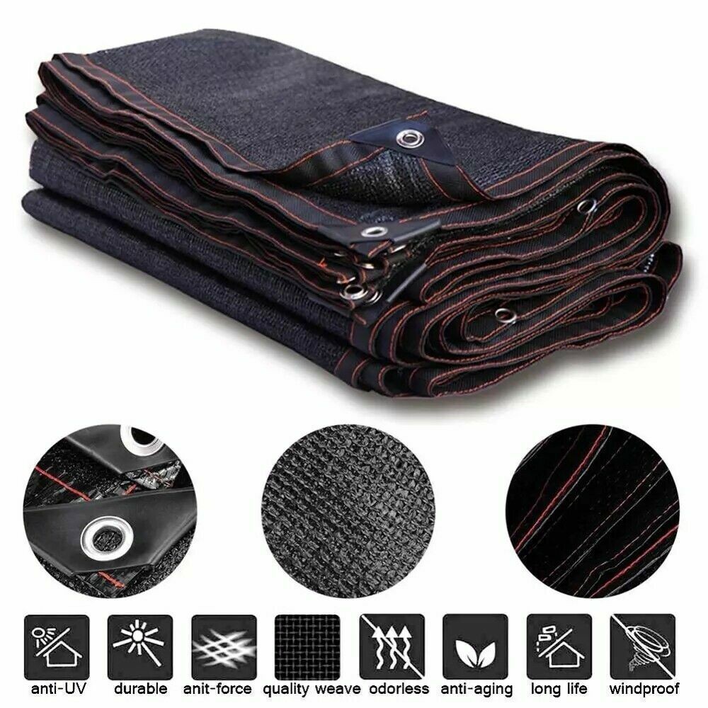 90% Black Sunblock Shade Cloth Taped Edge w/ Grommets UV Resistant Shade Net US