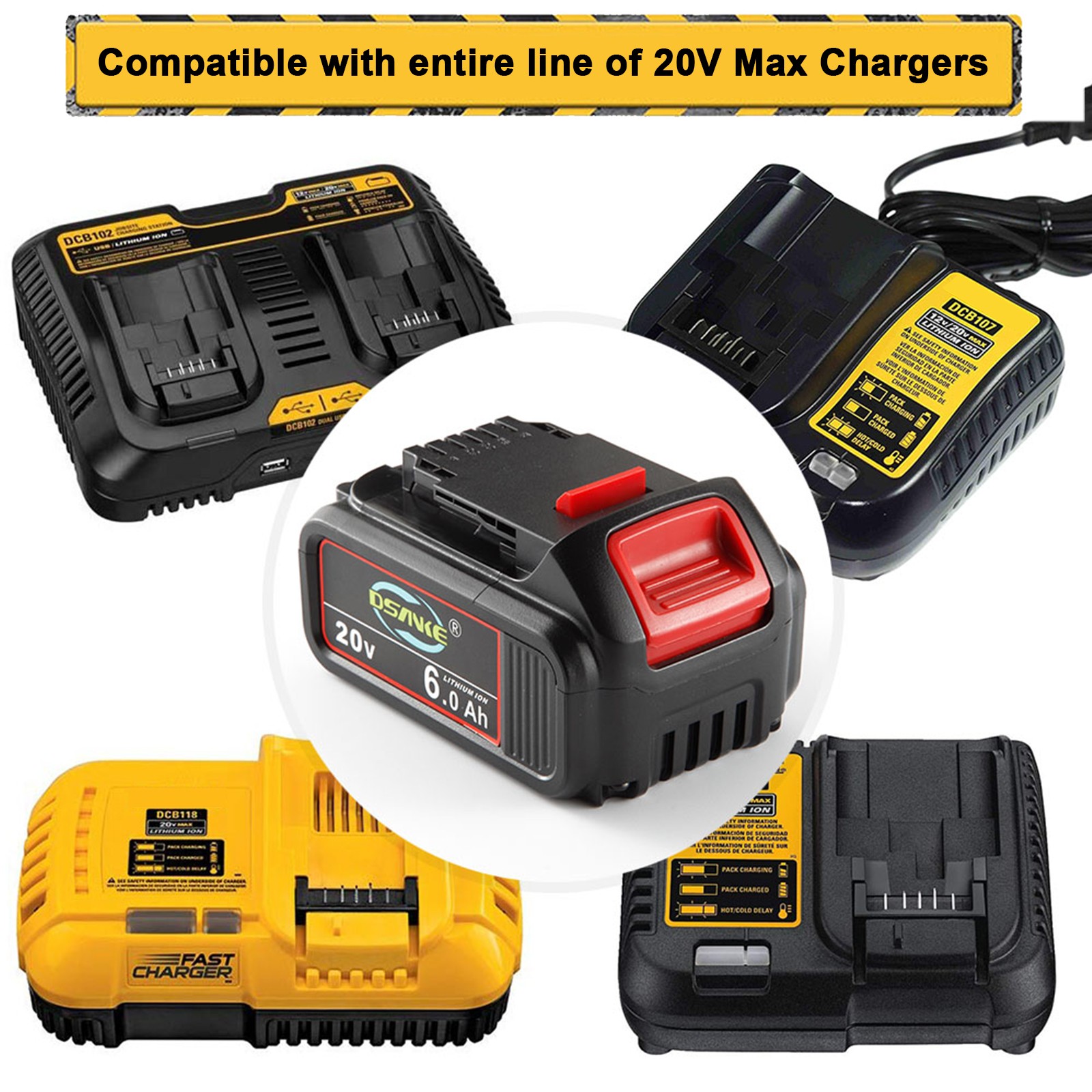 2Pack For DeWalt 20V 20 Volt Max 6.0AH Lithium Ion Battery DCB206 DCB205 DCB204