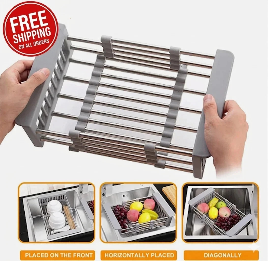 Over Sink Expandable Kitchen Drying Rack Stainless Steel Dish Drainer Adjustable