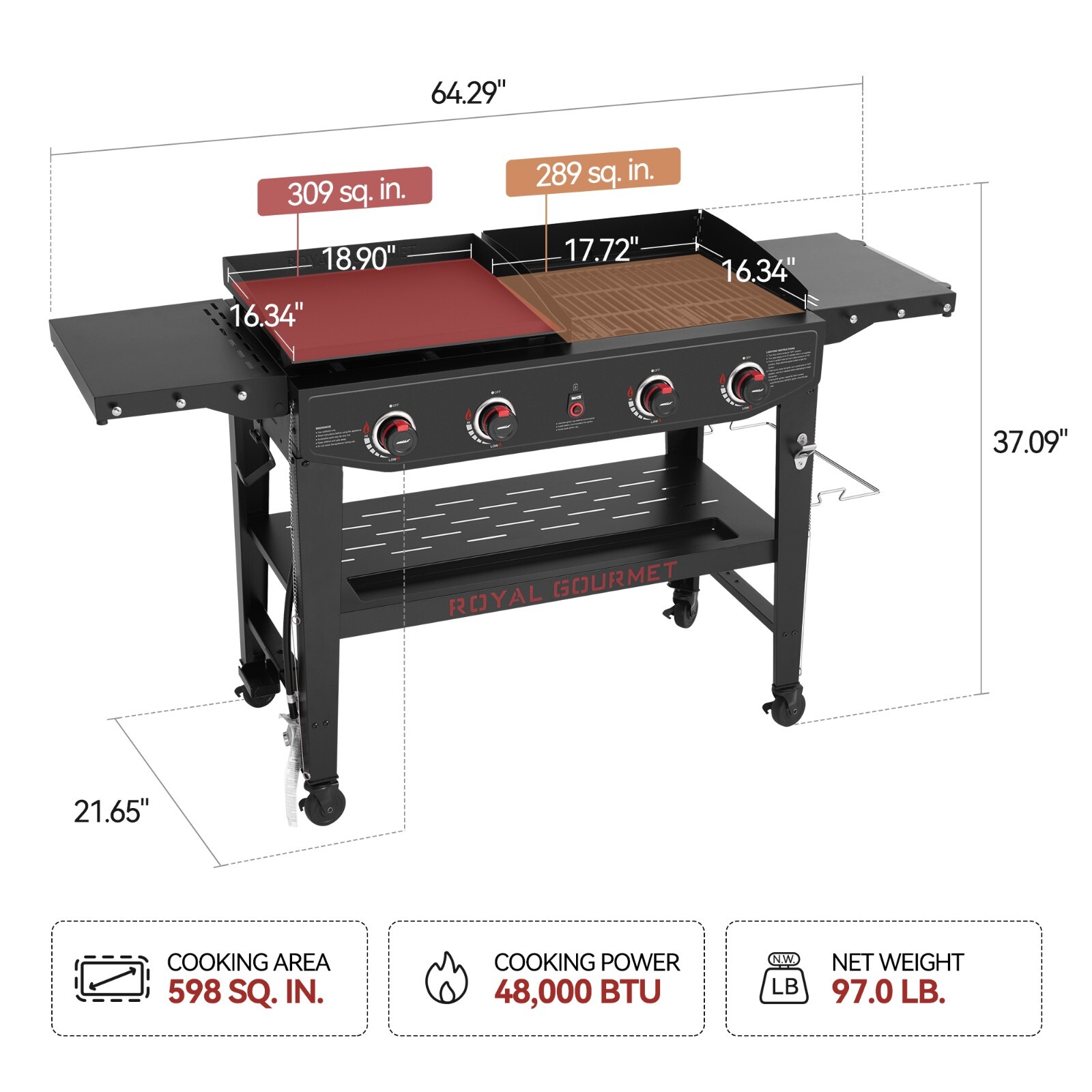 Royal Gourmet 4-Burner Propane Grill Griddle Combo w/ Bonus Grilling Gear Set