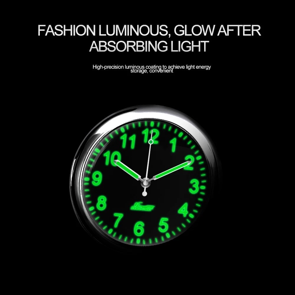 In-Car Mini Luminous Quartz Analog Clock Dashboard Stick-On Watch Decoration