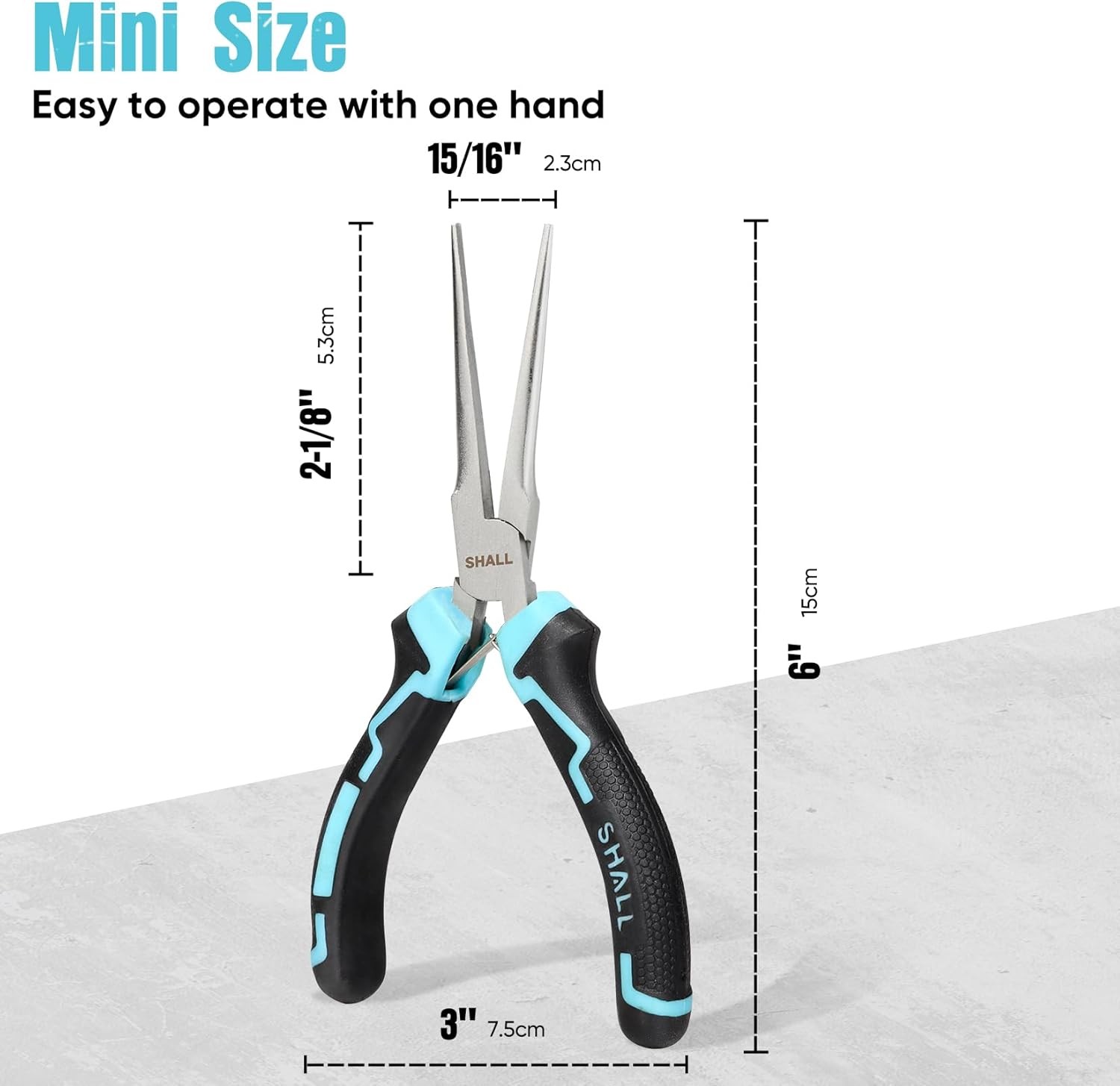 SHALL 6″ Mini Needle Nose Pliers Comfort Grip Long Nose for Jewelry & Crafts