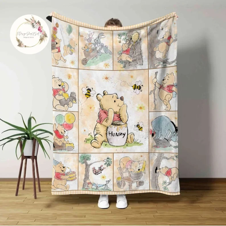 Personalized Watercolor Bear Friends Flannel Blanket Custom Name Gift