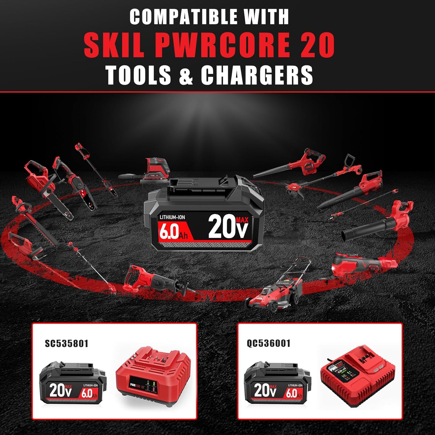 20V 6Ah Replacement Battery for SKIL PWRCore 20,Compatible w/ BY5196/7XX Series