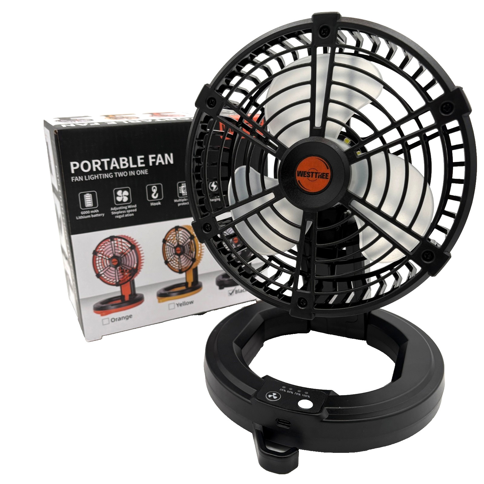 Westtree Portable Rechargeable Fan 6000mAh Black Stepless Speed