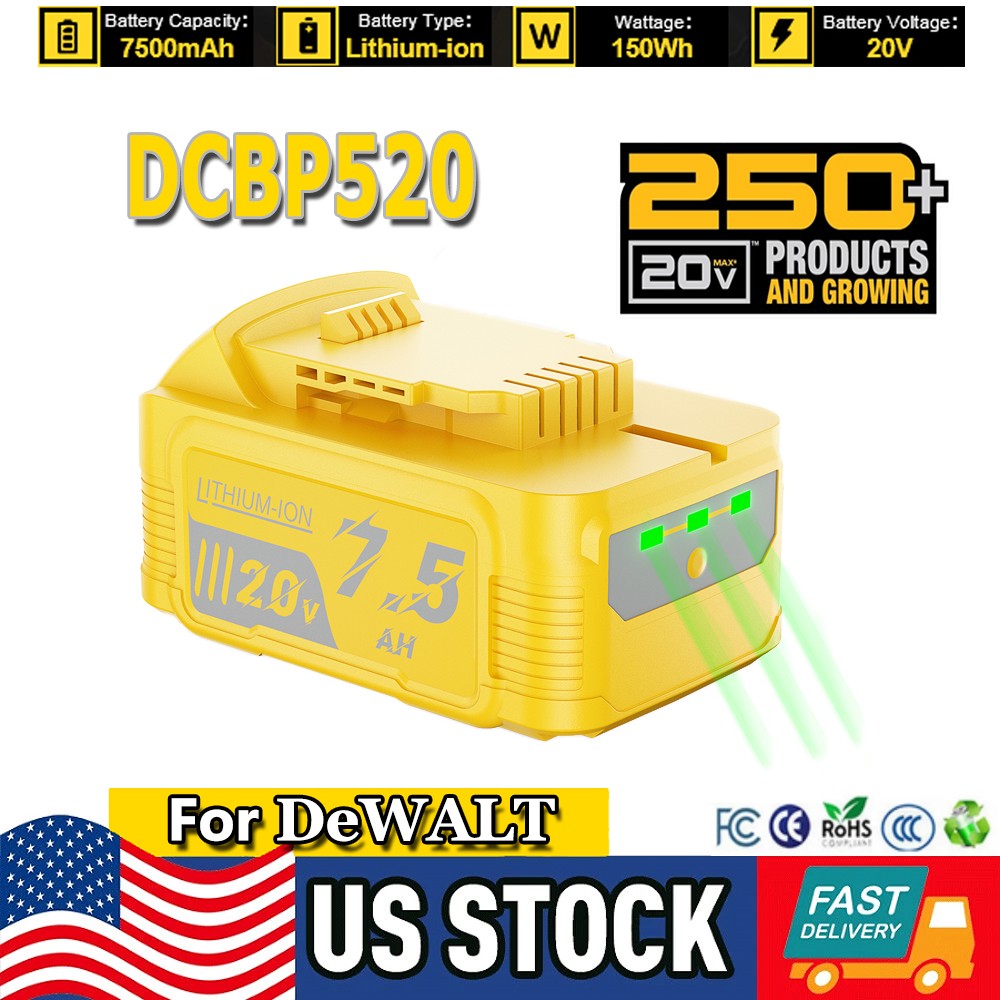 1~2X for DeWalt DCBP520-2 20V Max 7500mAh Li-Ion Compact BatteryCharger DCBP520
