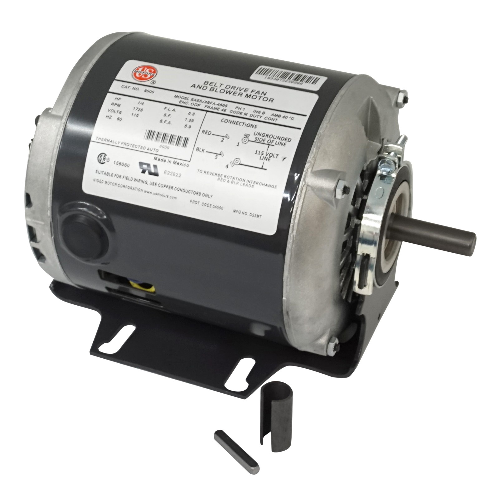 48 Frame Belt Drive Fan & Blower Motor, 1/4 HP, 115V, 1725 RPM, 1.5″ Shaft, 8000