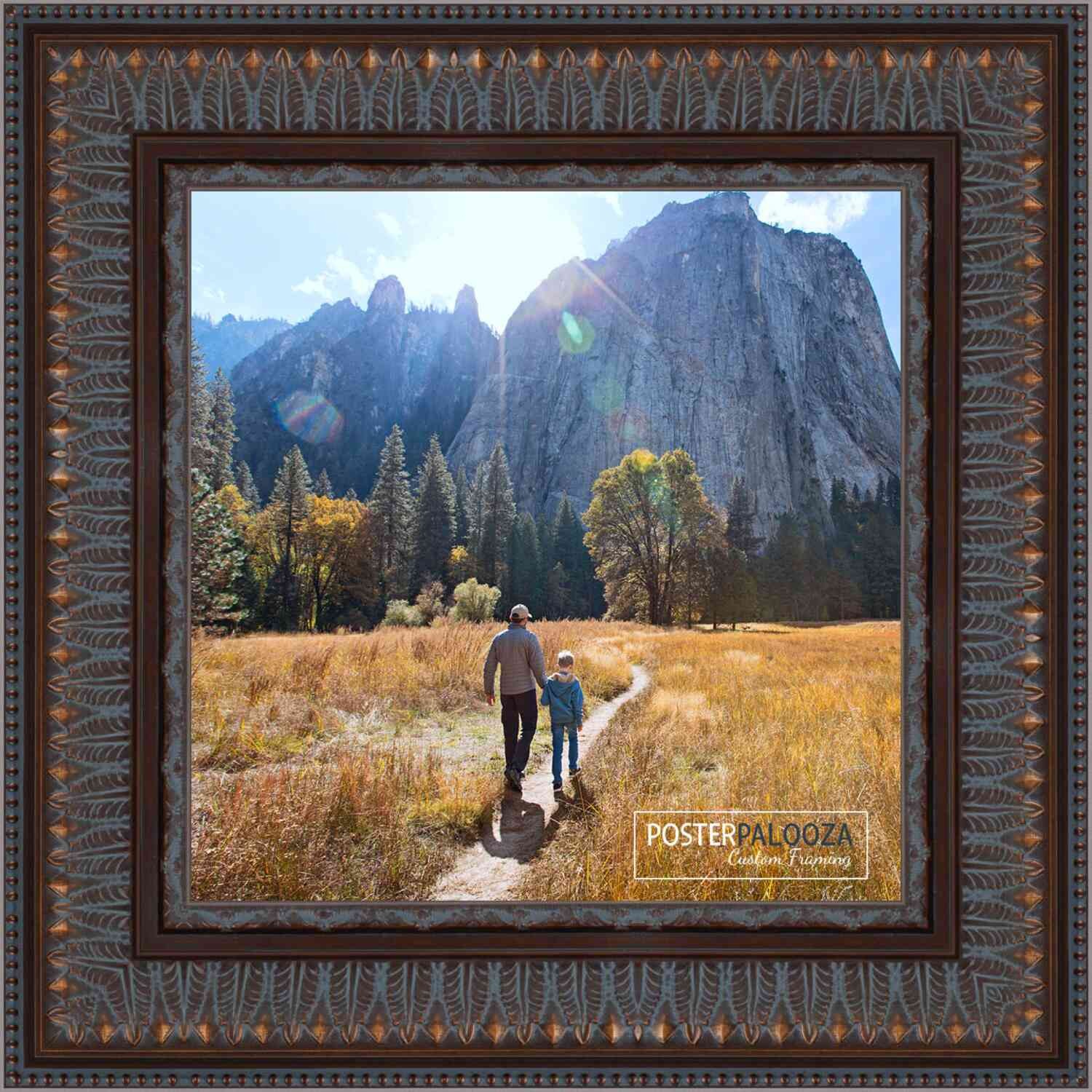 Photo Size 3.5″ Wide Ornate Brown Frame – UV Acrylic, Backing, Hanging Hardware