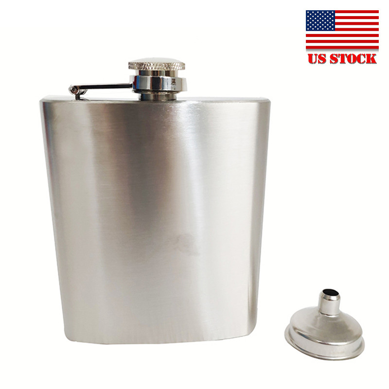 Portable Stainless Steel 7oz/190ml Alcohol Pocket Whiskey Wine Flask w/Funnel