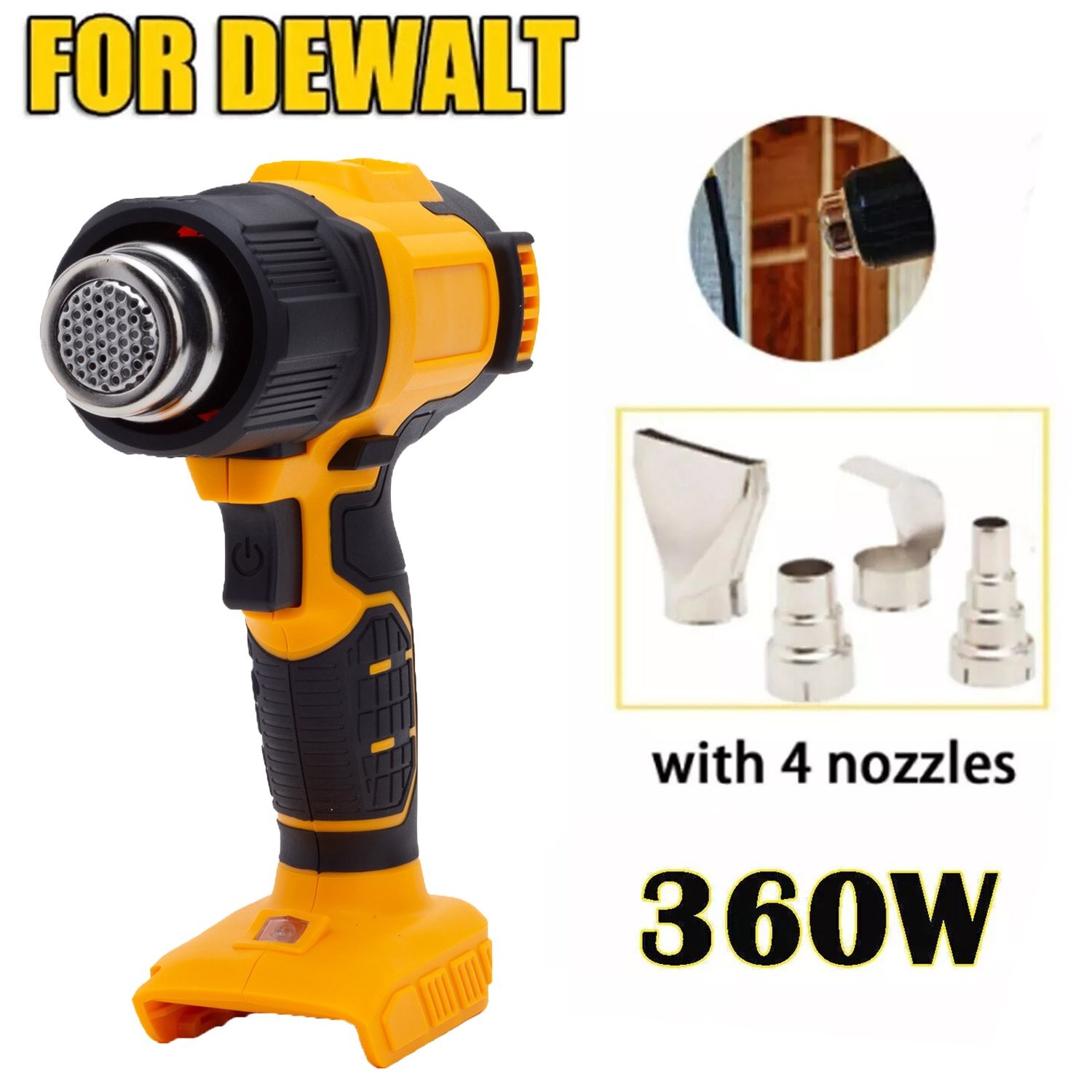 Cordless Heat Gun Hot Air Gun For Dewalt 20V Max Li-ion Battery w/4 Nozzles 360W
