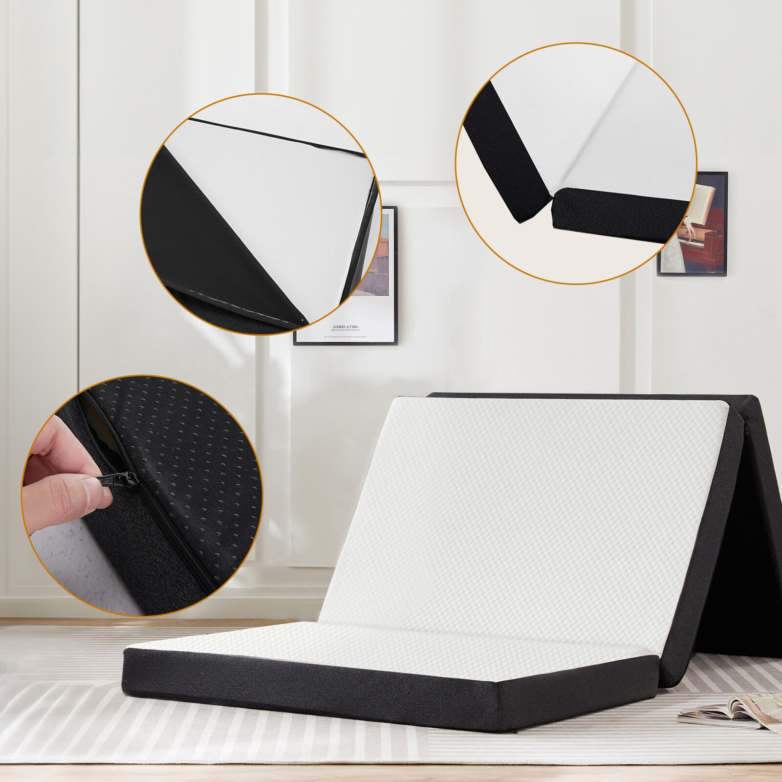 3 inch Folding Mattress Tri-Fold Memory Foam Mattress Topper with Washable Cover