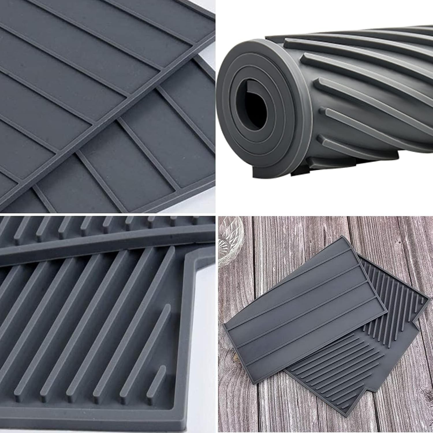 Silicone Dish Drying MatBuilt-in Drain Lip, Easy Clean Reusable Sink Mat,