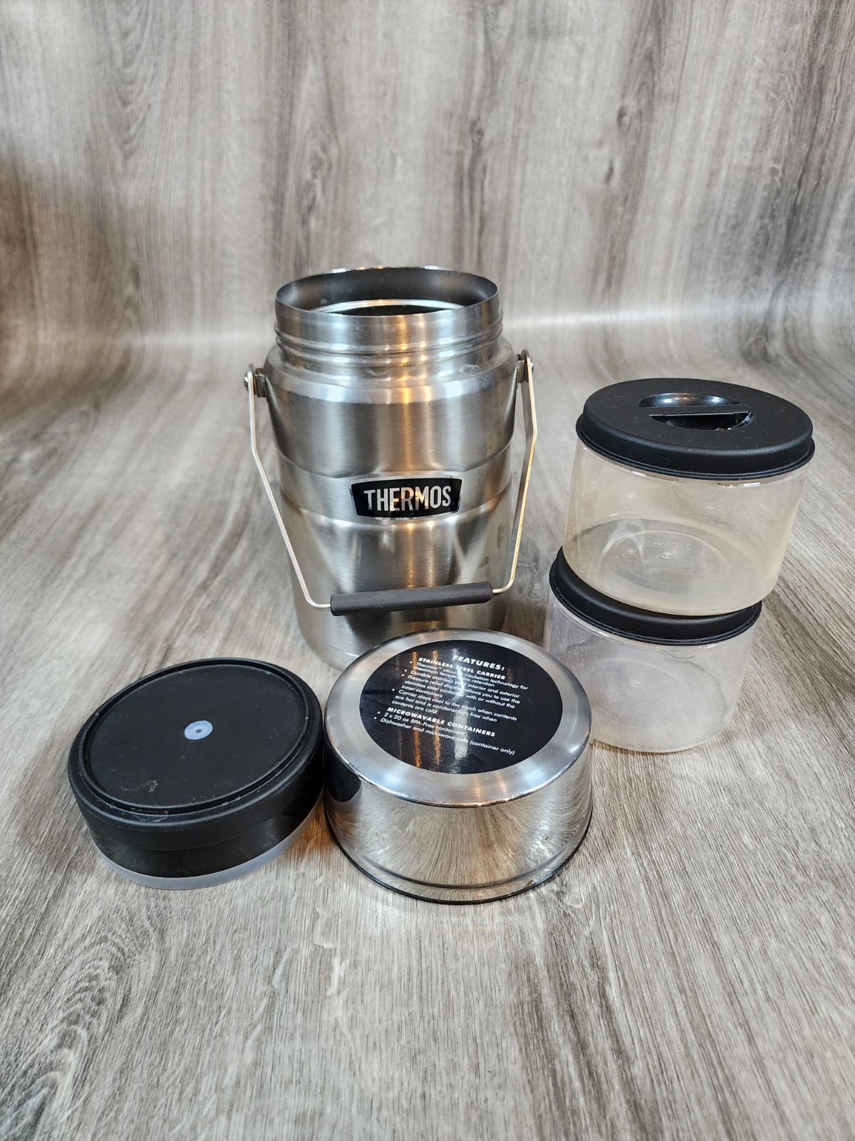 Thermos Stainless King 47 oz Food Jar SK3030 w/ 2 Containers Big Boss Style