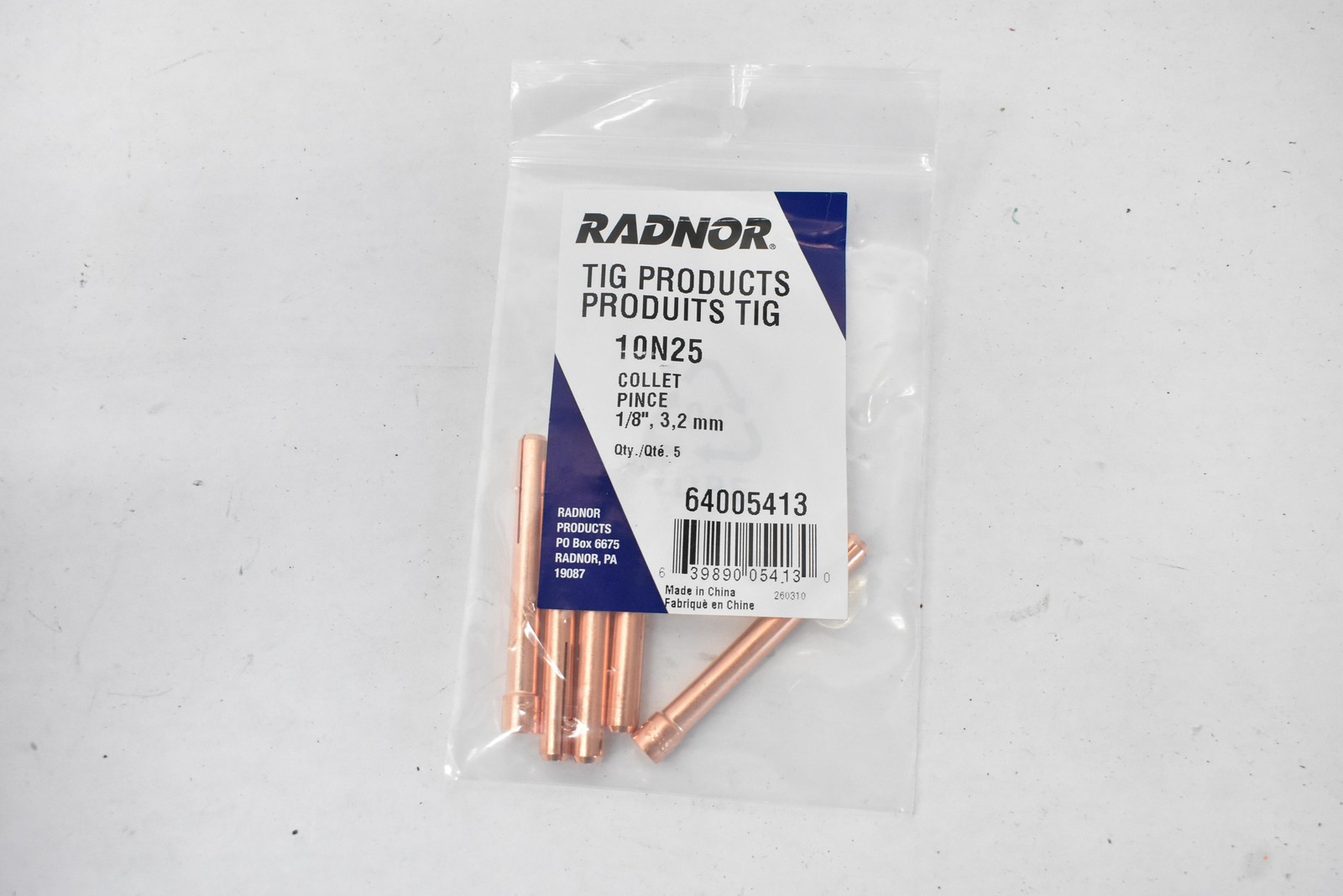 Radnor 10N25 Electrode Collet TIG 1/8″ (3.2mm) Gold 64005413 3 Packs Of 5