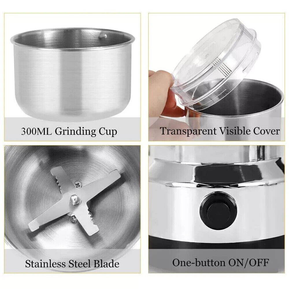 Electric Coffee Bean Grinder Nut Seed Grind Spice Crusher Mill Blender/Silver