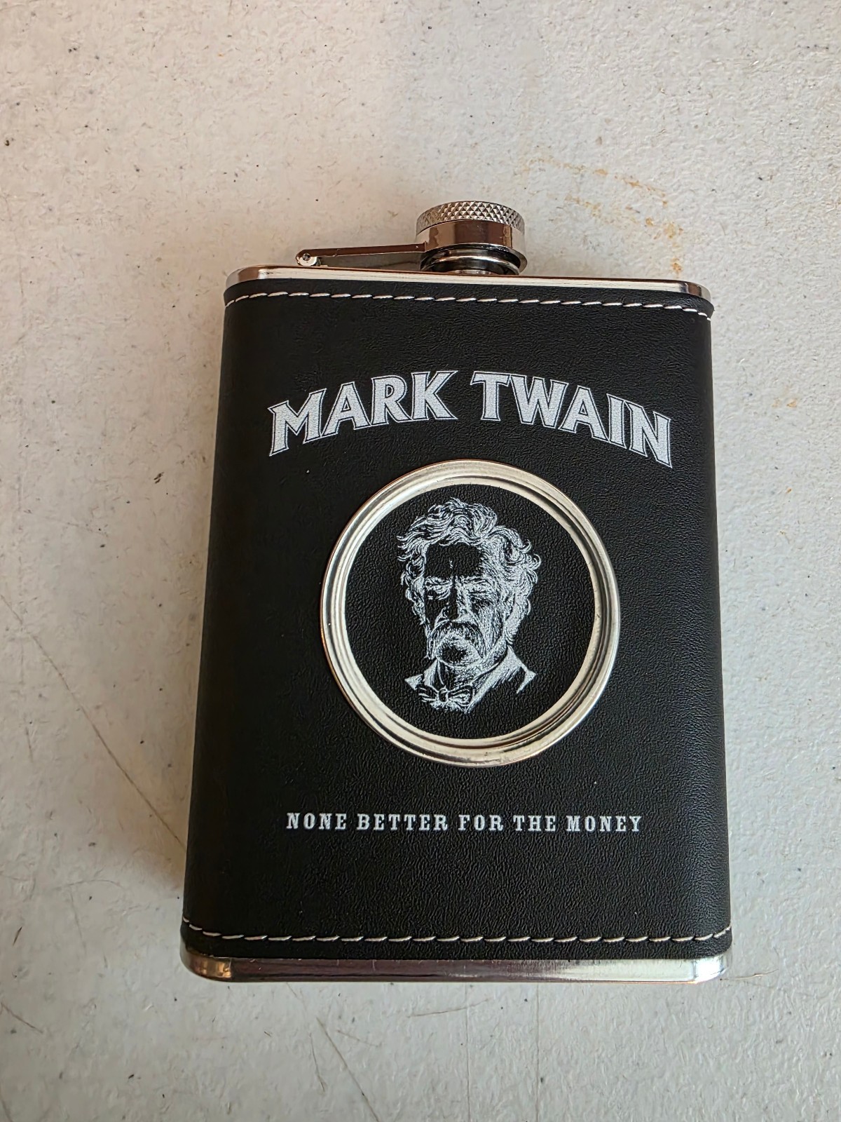 MARK TWAIN BLACK LEATHER FLASK None Better for the Money 8 oz Stainless Steel