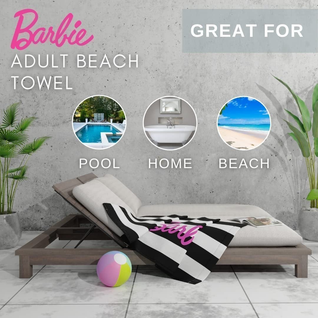 Franco Barbie Soft Cotton Bath/Pool/Beach Towel, 60 in x 30 in