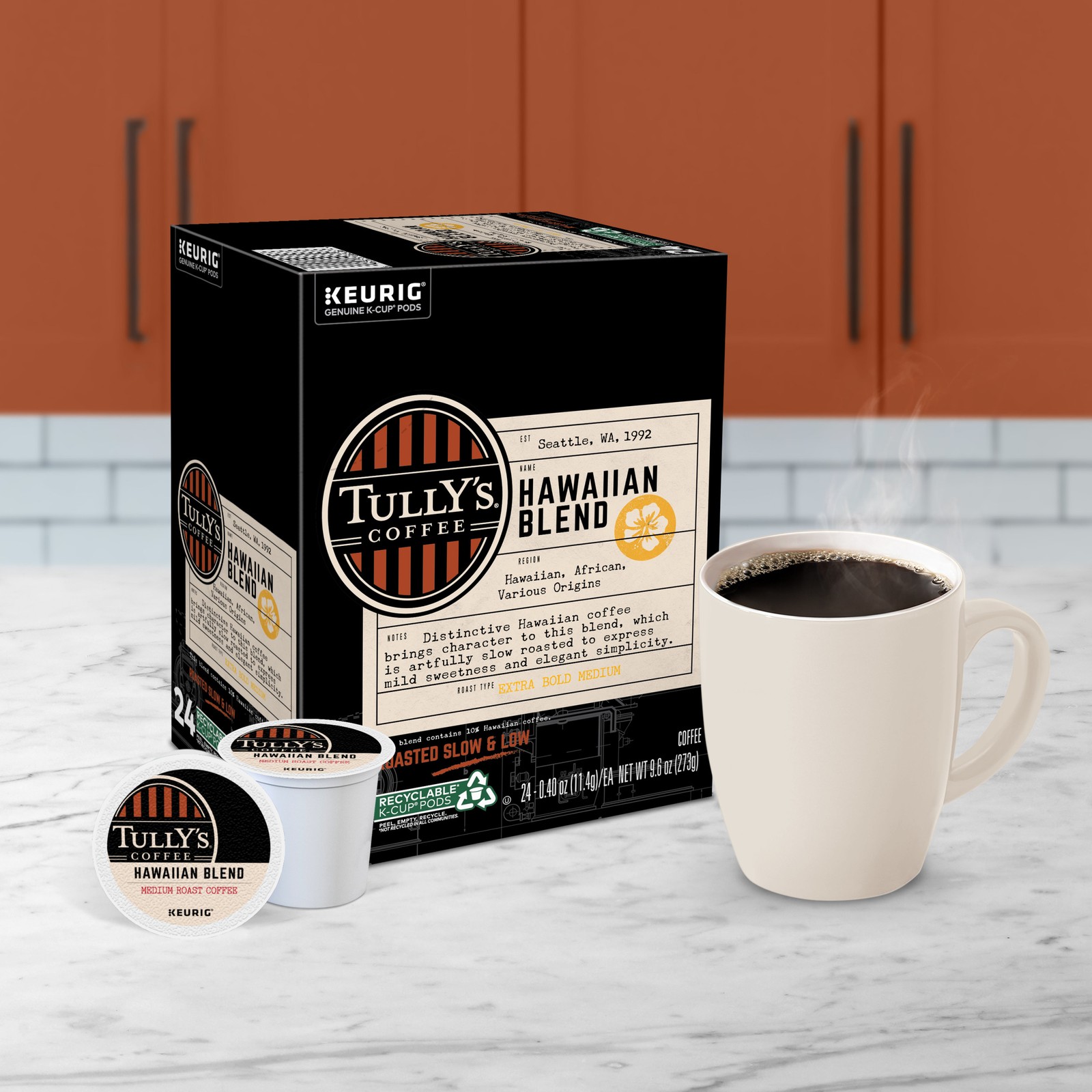 Tully’s Coffee Hawaiian Blend Keurig Single-Serve K-Cup Pods, Medium Roast