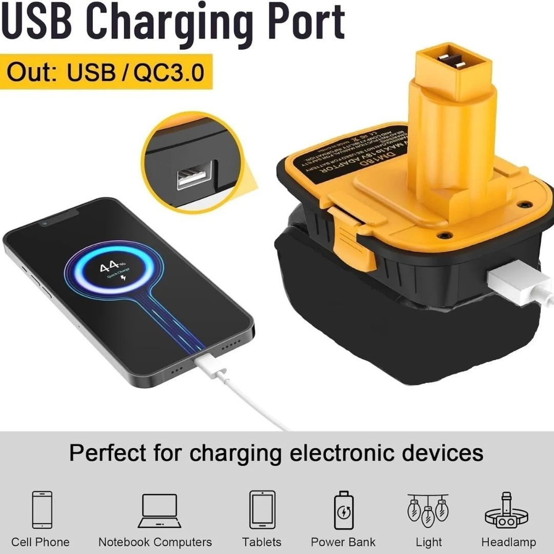 1 Pc Battery Adapter with USB Compatible with Dewalt 20V Battery,20V to 18V