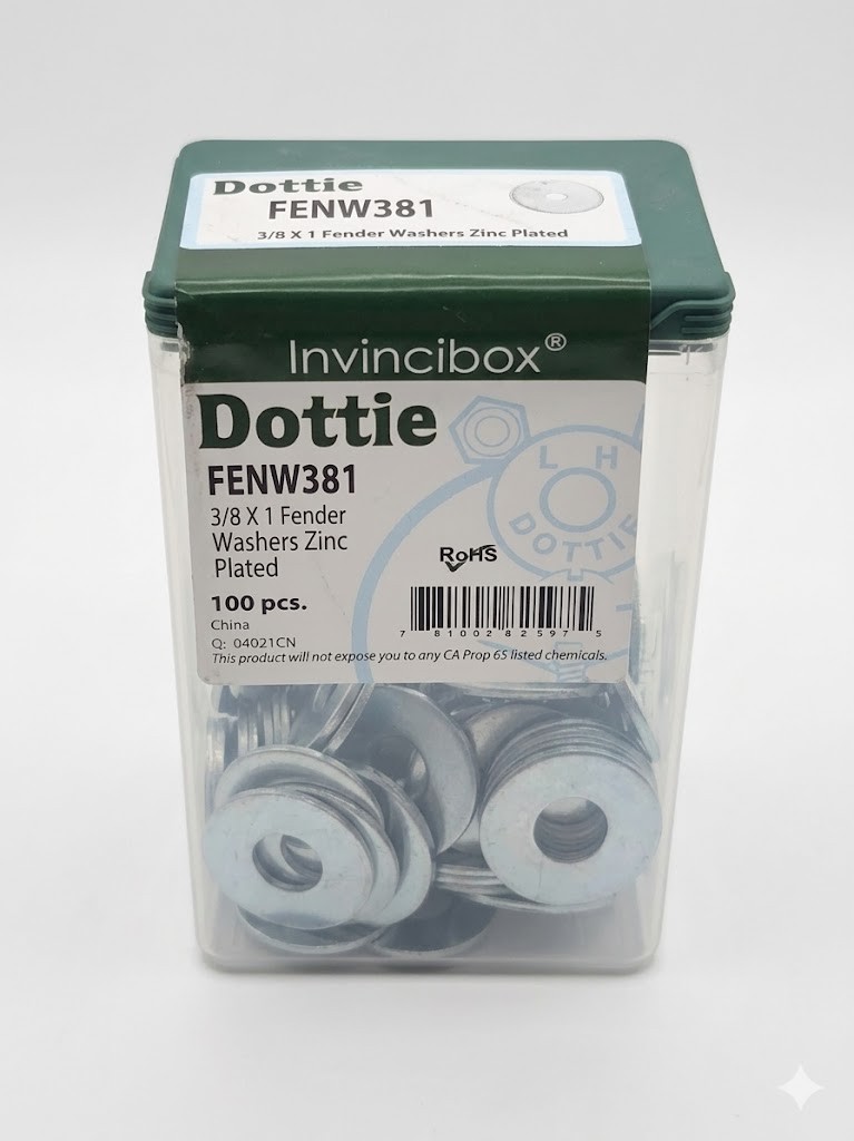 3/8″ x 1″ Fender Washers Zinc Plated, Dottie FENW381, 100-Pack
