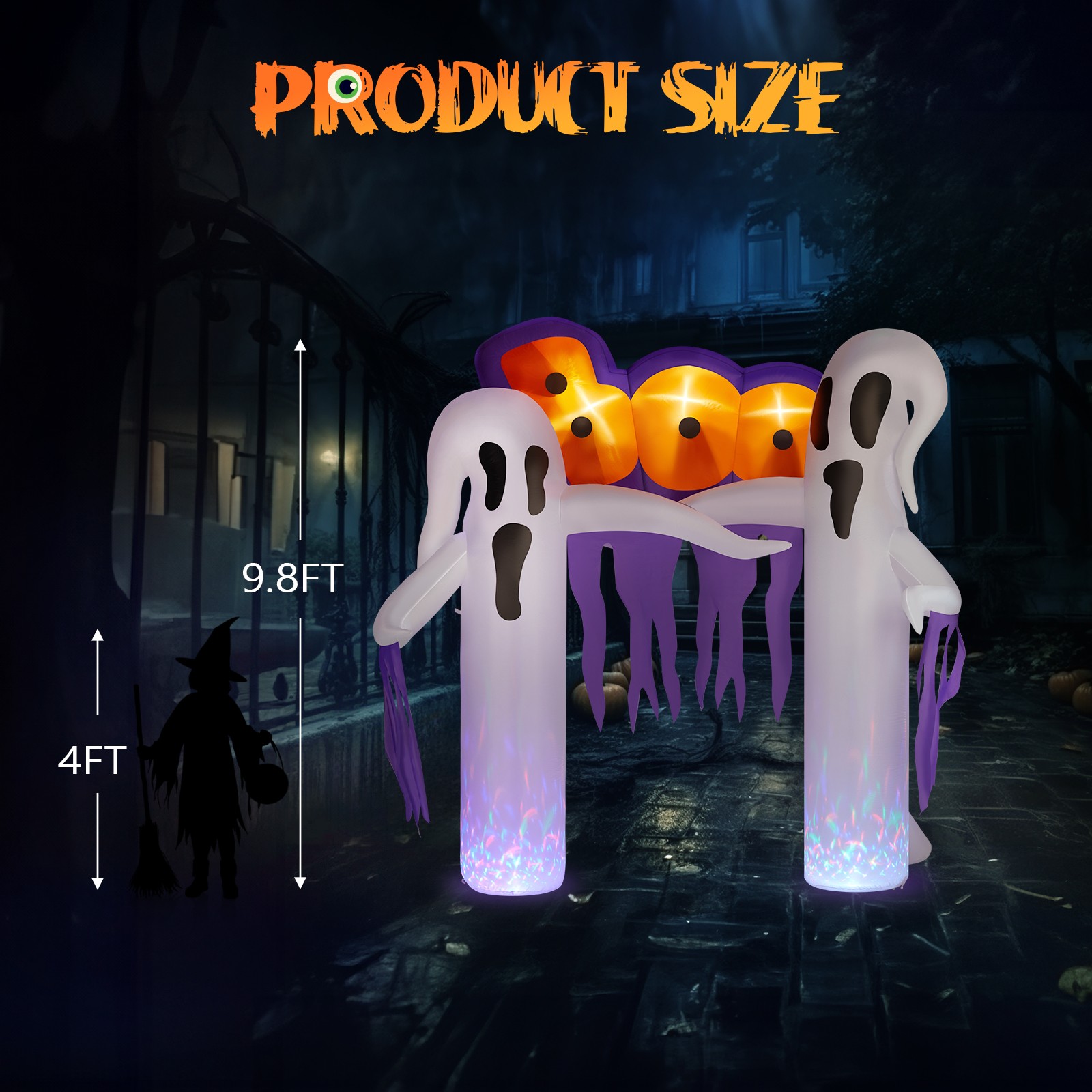 9.8FT Ghost Archway Inflatable Halloween Outdoor Decorations Built-in LED Lights