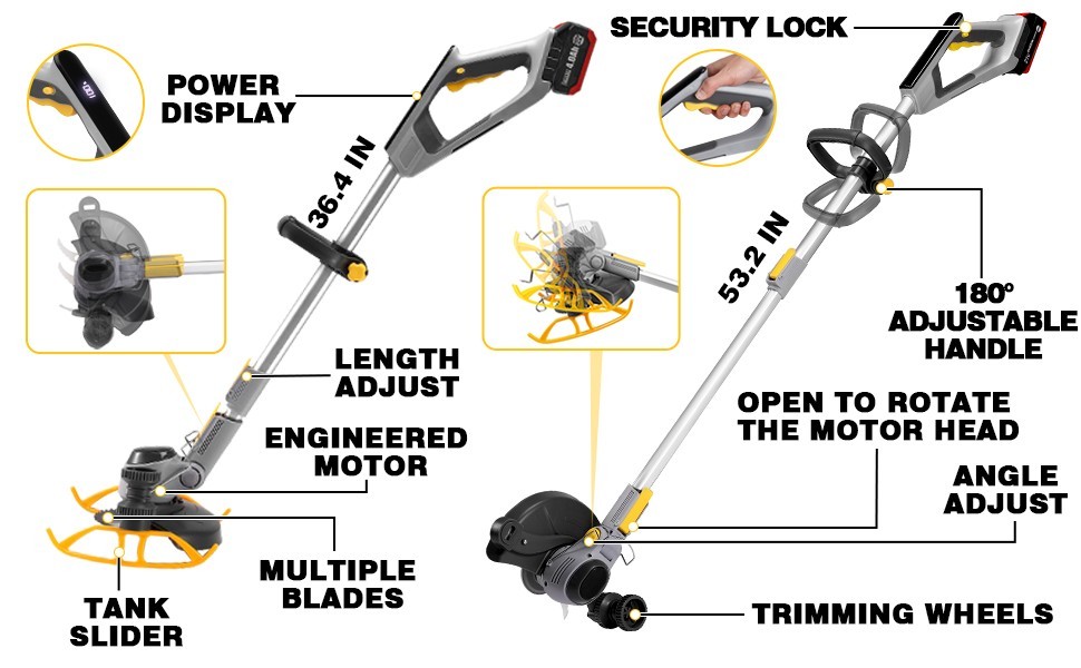 20V Brushless Brush Cutter Cordless Weed Trimmer w/ LCD＆4.0Ah Battery＆Blades