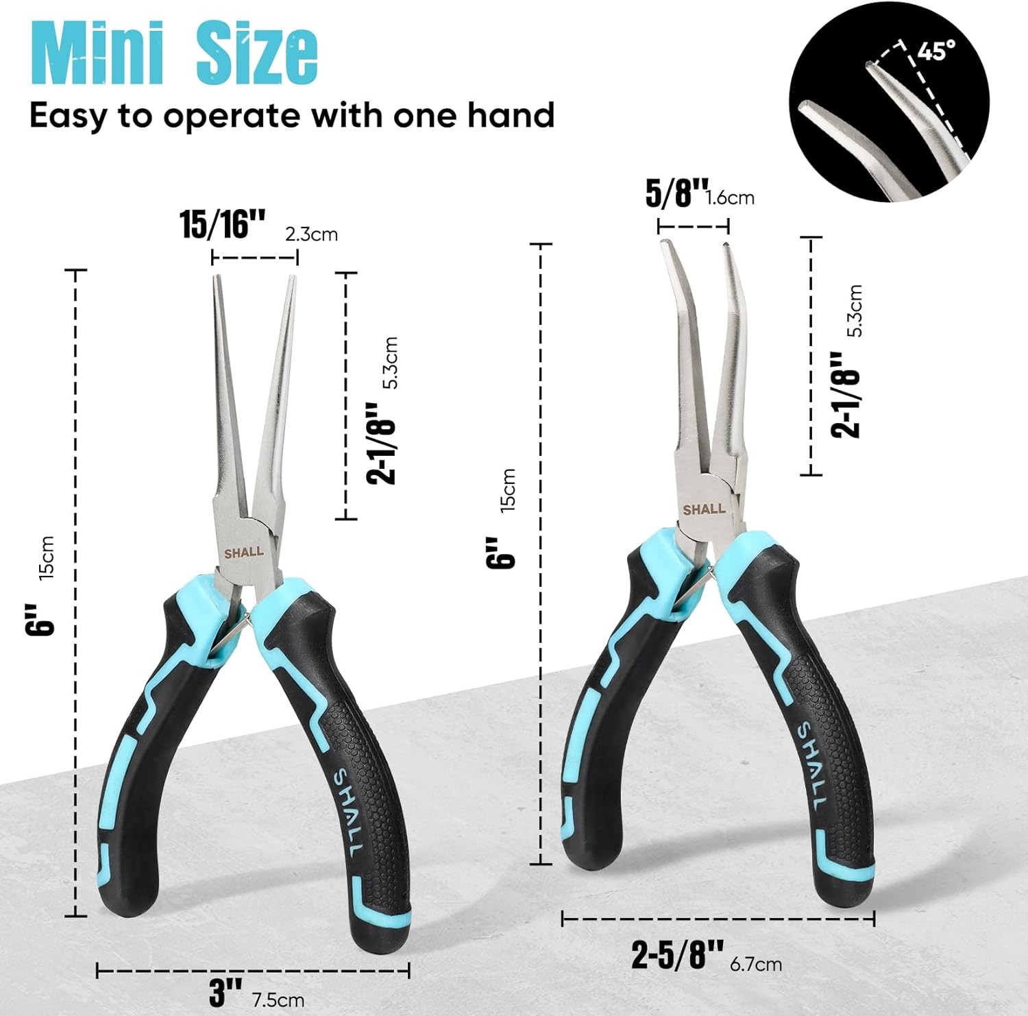 SHALL 6″ Mini Needle Nose Pliers Set, 2PCS Long Nose Pliers & Bent Nose Pliers