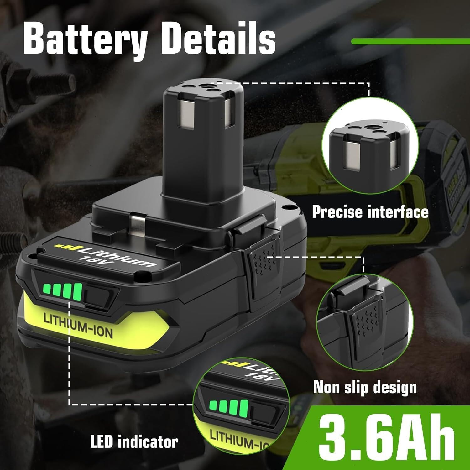 2PACK 3.6Ah For RYOBI 18V Battery One Plus Compact Lithium-Ion P190 P192 P108