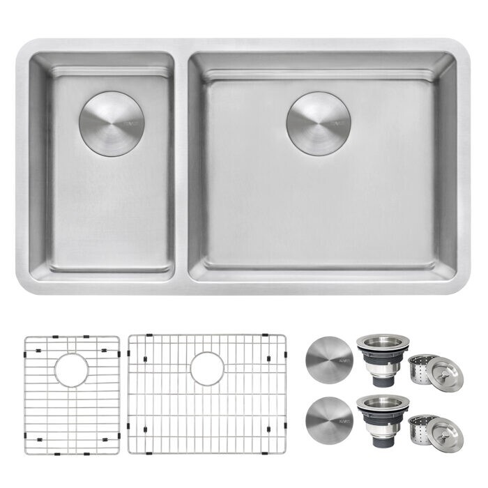 Ruvati 32″ Undermount 30/70 Double Bowl 16 Gauge Kitchen Sink – RVM5307
