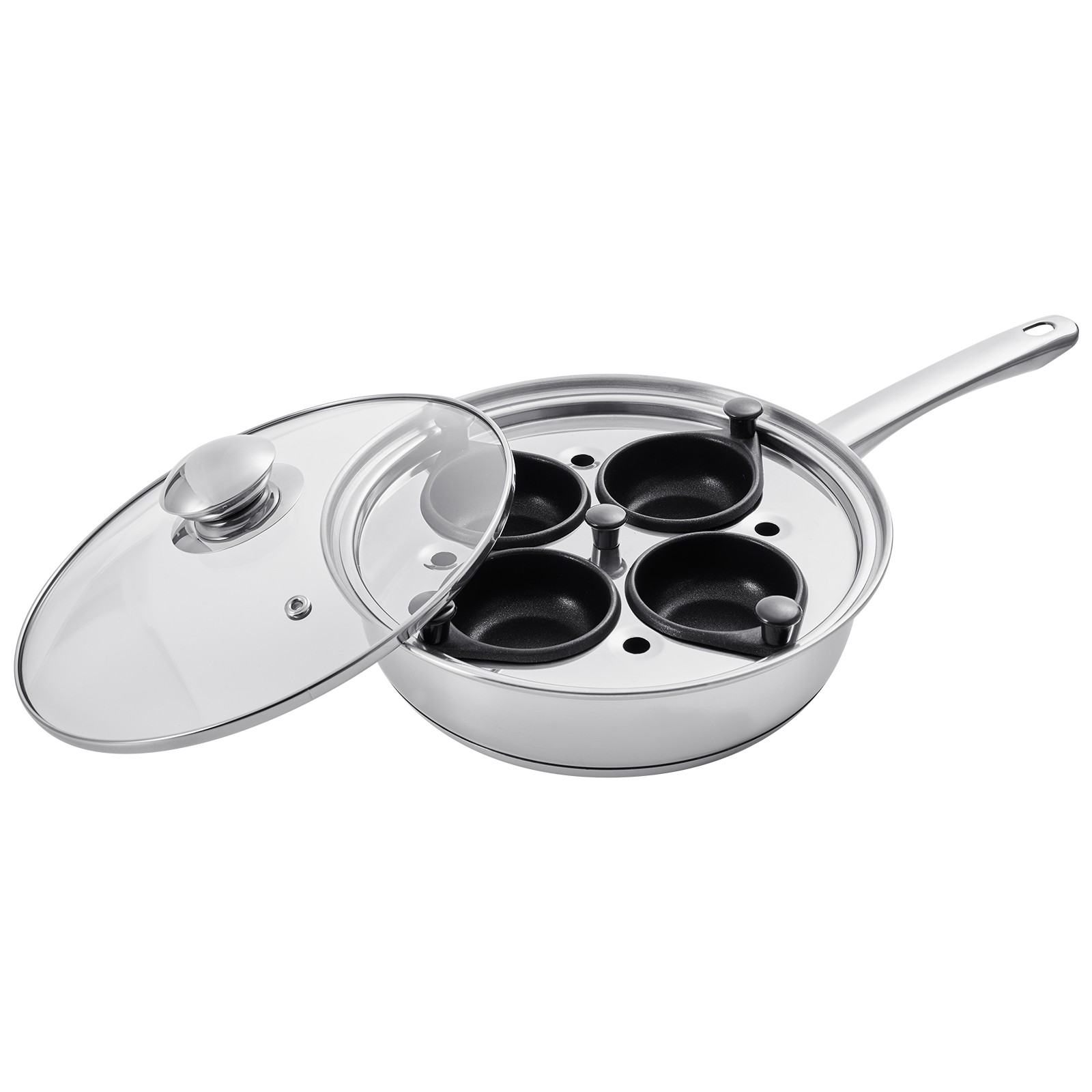 Uimoso 4-Cup Stainless Steel Egg Poacher Pan with Glass Lid Nonstick Egg Cups