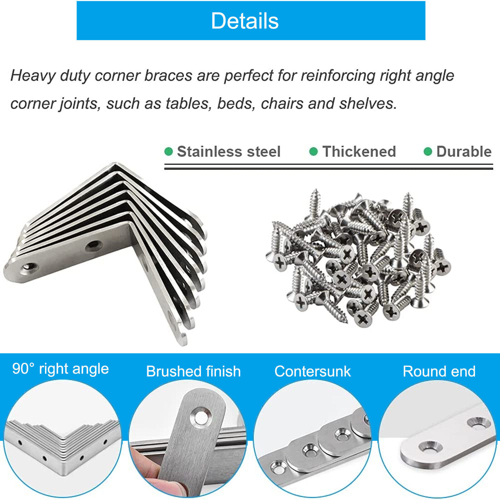 1.5″ L Shape Bracket Corner Brace Stainless Steel Shelf Right Angle w/Screws LOT