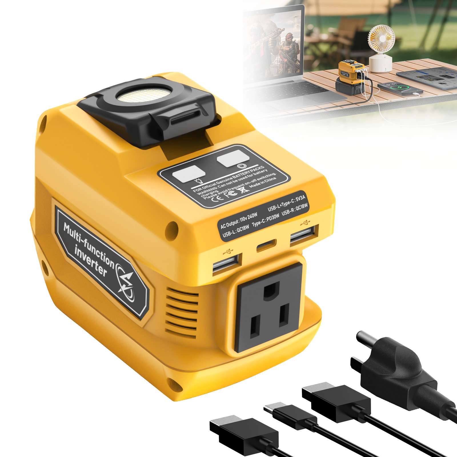 220W Power Inverter Compatible with Dewalt 20V Battery – DC 20V to 110V AC