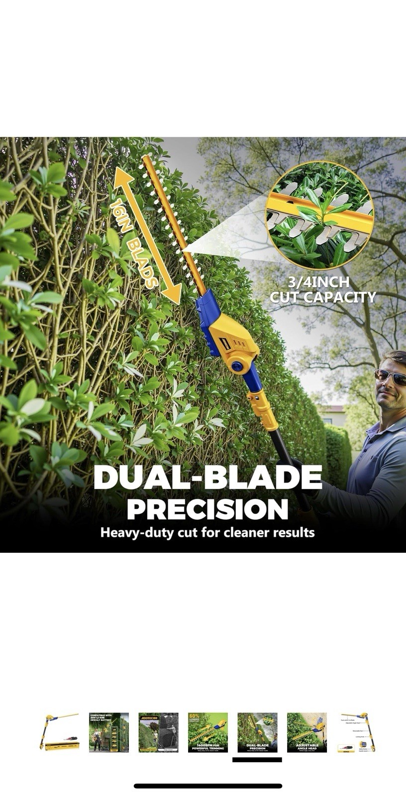 ADOTOCAM Cordless Pole Hedge Trimmer for Dewalt 20V Max Battery （tool only）