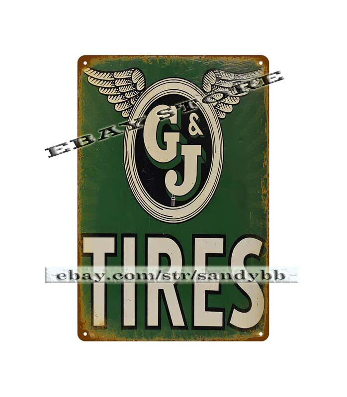 G&J TIRES mechanic man cave car shop metal tin sign outdoor inspirational wall