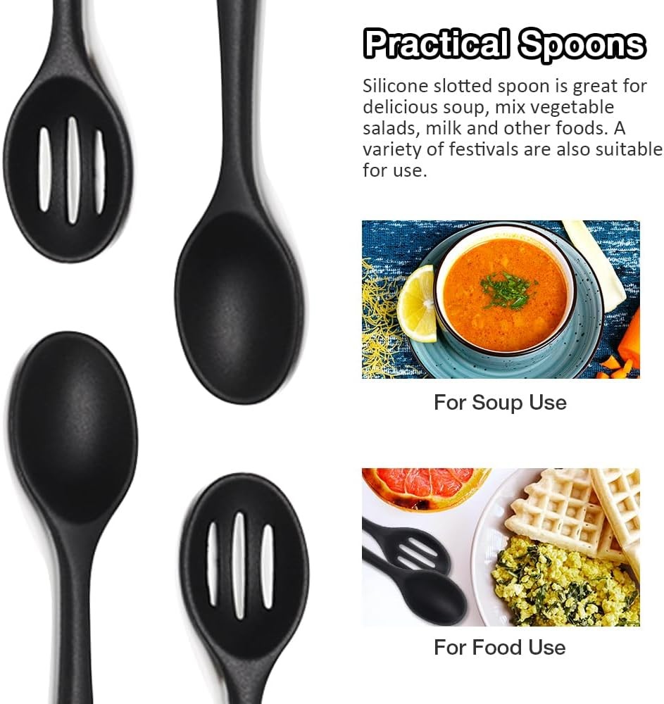 Small Silicone Spoon 4PCS, 8 Inch Mini Spoons Easy to Clean, Reusable Small