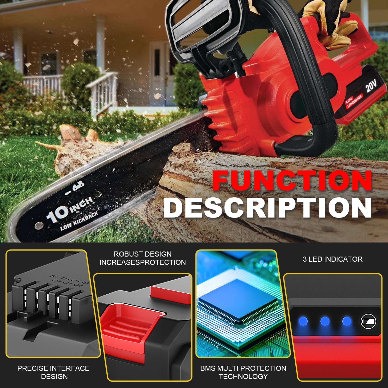 20V 6Ah Lithium-Ion Replacement Battery Pack for Bauer 20V Cordless Power Tools