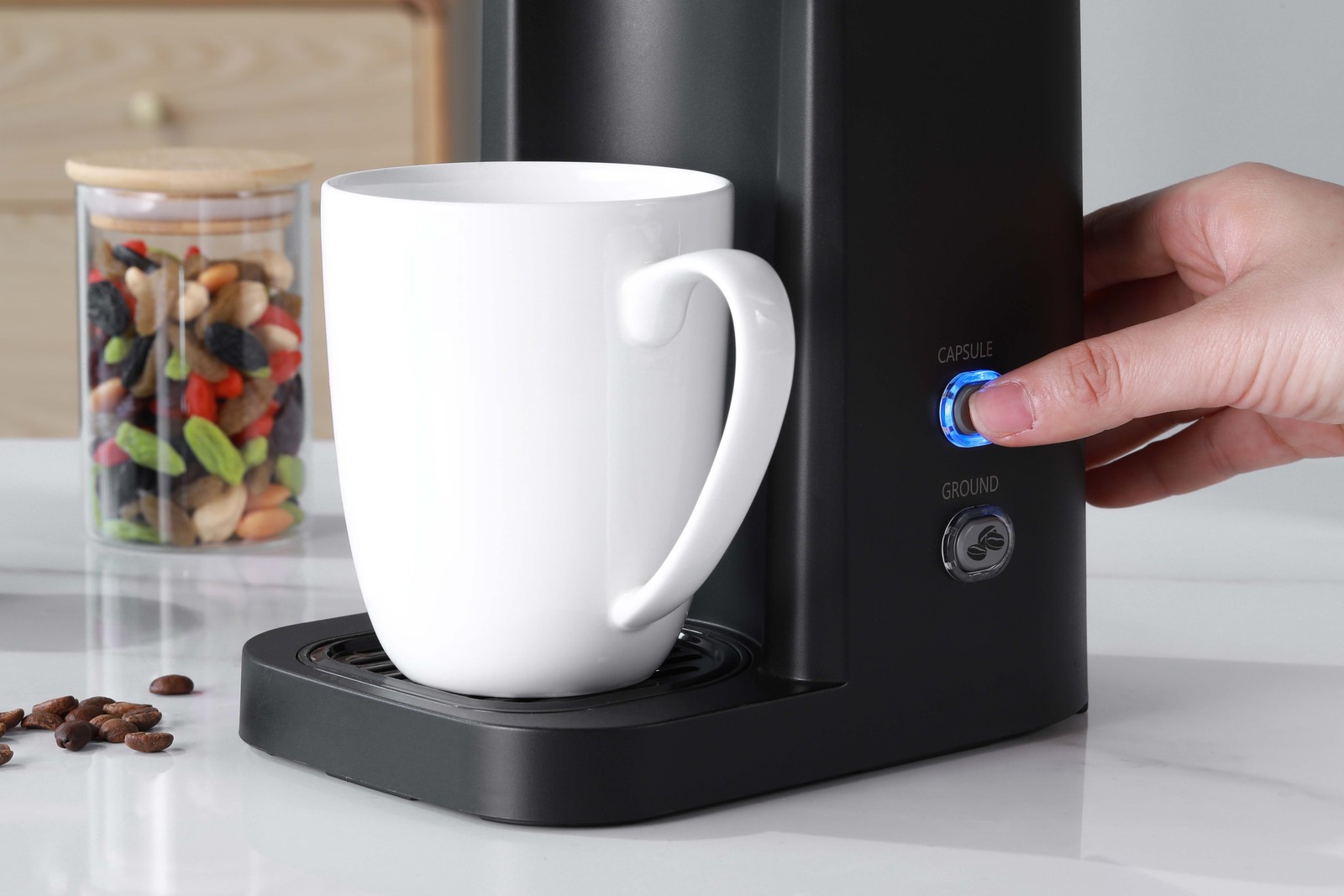 Black Matte Dual Brew Coffee Maker, Single Serve, Auto Shutoff, 14 Oz Reservoir