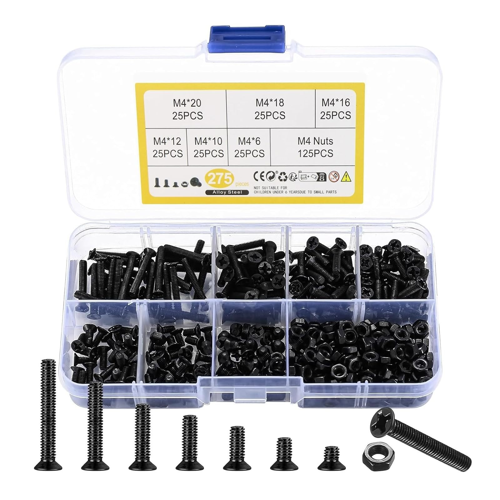 M3 Flat Head Machine Screws & Hex Nuts Kit, 380 Pcs, Black Phillips